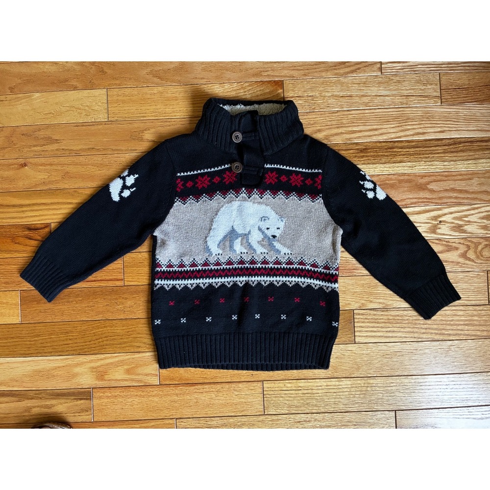 babyGap Toddler 3Y Polar Bear Fair Isle Shawl Neck Knit Sweater Black